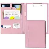 Padfolio Portfolio PU Leather Binder, Clipboard Portfolios Interview Legal File Document Organizer Business Card Holder Gift Pink