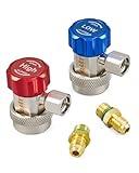 Orion Motor Tech R134a Quick Coupler Adapter, Adjustable R134a Adapters and AC Hose Fittings, HP and LP Connectors for R134a Car AC System Evacuation Recharging and More, 1/4" Flares, Set of 2