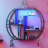 CHOEZON 35.4" Gaming Floating Shelves, LED Wall Mounted Shelf with Glass Shelf, Wall Decor Rack with 12 S-Hook, Floating Storage for Game Room, Living Room, Wine Coffee Bar, Black TBJ09DBB