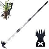 NICOFPHY Weed Puller Tool with Long Handle - 60" Manual Weeder Remover Tool, 2 in 1 Hand Weed Rake and Garden Hoe for Gardening, Heavy Duty Uprooting Weeding Pull for Yard, Lawn, Patio and Garden