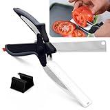Kitchen Scissors for Food – 2-in-1 Cutting Board Scissors & Tomato Knife with Locking Mechanism & Stainless Steel Blades – Multifunctional Kitchen Shears for Effortless Chopping