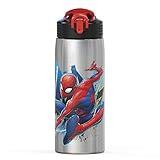 Zak Designs 27oz Marvel 18/8 Single Wall Stainless Steel Water Bottle with Flip-up Straw and Locking Spout Cover, Durable Cup for Sports or Travel (27oz, Spider-Man)