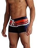 COOFANDY Men's Swim Trunks Tight Athletic Swimming Briefs Bath Shorts Swimwear Red Stripe M