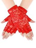 Skylety Lace Fingerless Gloves for Women 1920s Bridal Short Floral Sunblock Gloves for Wedding Opera Tea Party(Lace,Red)