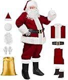 Santa Claus Costume for Men Christmas, Santa Suit 9 PCS, Santa Costume for Men Deluxe, Santa Outfit Velvet