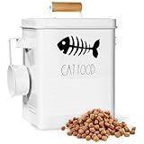 RYTOXILO Cat Food Storage Container, Cat Food Container with Metal Lids, Cat Treat Container with Dry Food Scoop, Metal Pet Food Container for Kitchen Counter, Airtight Cat Food Storage Container