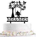 Funny Wedding Cake Topper,The Bride and Groom Sitting in Swing Under Tree Cake Topper,Romantic Wedding Shower/Anniversary Cake Ornament (Tree & Swing)