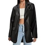 American Trends Womens Oversized Leather Jacket Faux Leather Blazer Fashion Clothes Lapel Outfits Black Medium