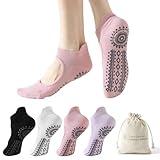 BISOUSOX Grip Socks Pilates, Grippy Socks Woman Yoga Barre Non Slip Ankle Sticky Ballet Slipper Sock Hospital