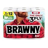 Brawny Tear-A-Square 3-Ply Paper Towels, 6 Double Rolls = 12 Regular Rolls, Strong, Absorbent, and Durable with 3 Sheet Sizes (Quarter, Half, Full)