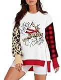 TALLWH Christmas Sweatshirts for Women 2024 Merry Christmas Graphic Pullover Christmas Crewneck Sweatshirt Oversized Slouchy Women Christmas Tops, XL