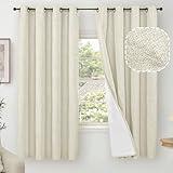 Lajode 100% Blackout Curtains for Bedroom 63 Inch Length 2 Panels, Thermal Insulated Complete Light Blocking Noise Reducing Linen Window Curtains for Nursery, Bronze Grommet, Each 52" Wide, Natural