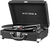 Victrola Vintage 3-Speed Bluetooth Portable Suitcase Record Player with Built-in Speakers | Upgraded Turntable Audio Sound | Black, Model Number: VSC-550BT-BLK