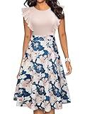 YATHON Summer Casual Work Dresses for Women 2025 Fit and Flare Women Dresses for Special Occasions Wedding Guest Aline(YT001-Beige White F P4,L)