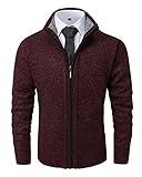 Vcansion Men's Classic Long Sleeve Full Zip Slim Fit Knit Cardigan Sweaters Wine Red L