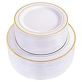 WDF 120 pieces Gold Disposable Plastic Plates - White and Gold Plates Include 10.25" Dinner Plate & 7.5" Salad Plate for Weddings/Party