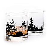 Black Lantern Handmade Set of 2 Whiskey Glasses - Everyday Use Drinking Glasses, Cocktail Glasses for Outdoor Enthusiasts & Nature Lovers - (Set of Two 11oz. Glasses) Camping in the Mountains