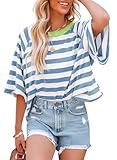 Dokotoo Summer Womens Tops for Women 2025 Trendy Spring Cute Crop Tops Striped Shirts Crewneck Womens Blouses Dressy Casual Business Fashion Vacation Outfits Resort Wear Ladies Loose Fit Tunic