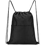 Vorspack Drawstring Backpack Water Resistant String Bag Sports Sackpack Gym Sack with Side Pocket for Men Women - Black