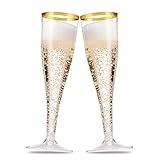 Munfix 50 Pack Gold Rimmed Plastic Champagne Flutes 5 Oz Clear Plastic Toasting Glasses Fancy Disposable Wedding Party Cocktail Cups with Gold Rim