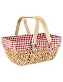 StorageWorks Wicker Picnic Basket for Couple with Washable Liner, Picnic Basket with Wooden Handle, Handwoven Natural Water Hyacinth Picnic Hamper for Camping, Outdoor, Christmas, Thanks Giving