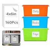 160 Pcs Removable Labels for Storage Bins - 6 X 4 inch, Tear Resistant & No Residue, Matte White Blank Box Labels for Home, School & Business Organization.