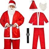 Plus Size Santa Claus Costume for Adult,Classic Santa Claus Costume for Men,5 Pcs Santa Suits for Christmas Party Cosplay