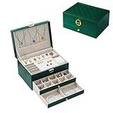 PU Leather Jewelry Organizer Box with Quilted Design Top, Double-Layer Pull-Out Drawer & Multiple Compartments - Premium Jewelry Storage for Necklaces, Rings, Bracelets - Nice Gift for Women, Men