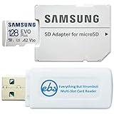 Samsung 128GB EVO Plus MicroSDXC Memory Card Compatible with Samsung Phones A02, A12, A02s, A32 Galaxy Series (MB-MC128) Bundle with (1) Everything But Stromboli MicroSD & SD Memory Card Reader