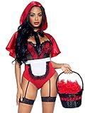 Leg Avenue Women's Standard 3 Pc Naughty Miss Red Riding Costume with Garter Teddy, Apron, Hooded Cape, Medium