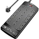 18 Outlets Surge Protector Power Strip - 6 Feet Flat Plug Heavy Duty Extension Cord with 18 Widely Outlets and 4 USB Ports, 2100 Joules, Black, ETL Listed