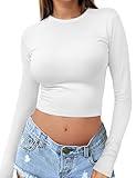 Womens Long Sleeve Crop Top Crew Neck Y2K Shirt Sexy Slim Fitted Casual Base Layer Lightweight Soft Tops Workout Shirts 2024 Women's Clothing XS-XL Underwear Spring Summer Fashion Basic Going Out Tops