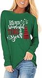 Women's It's The Most Wonderful Time of The Year T-Shirt Winter Long Sleeve Christmas Xmas Tees Tops(Long-717-Green,L)