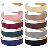 Wecoe 10 Pack Satin Headbands - 1.3 Inch Wide Assorted Colors (White, Blue, Pink, Red, Green, Brown, Khaki, Natural) Non-Slip Fashion Hair Accessories for Women, Girls & DIY Holiday Costumes