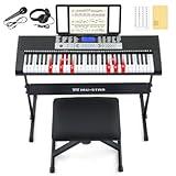 61 Key Piano Keyboard, Electric Keyboard Piano with Light-Up Keys, 255 Tones/Rhythms, Smart Learning System, Headphone, Microphone, Keyboard Stand, Stool, Stickers, Piano Keyboard Set for Beginners