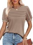 WIHOLL Short Sleeve Shirts for Women Dressy Casual Summer Tops Loose Fit Fashion Spring Break Outfit Khaki XL