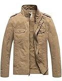 WenVen Men's Spring Outdoor Casual Washed Cotton Jacket (Khaki, X-Large)