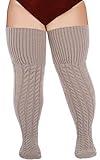 Wool Plus Size Thigh High Socks For Thick Thighs- Extra Long Womens Warm Cable Knit Over Knee Stockings Leg Warmers