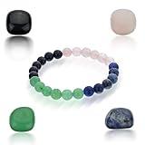 Healing Crystal beginner set of 5 for purification, self-love, emotional balance & spiritual growth includes bracelet & Rose quartz, Sodalite, Black Obsidian and Green Aventurine Palm Stones