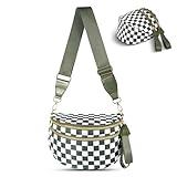 idoltimes Checkered Crossbody Bag,Nylon Bum Bags for Women Crossbody,Spacious Sling Bag Purse Fanny Packs with Shoulder Strap