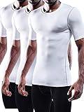 NELEUS Men's 3 Pack Workout Athletic Compression Shirts,White,US S,EU M