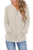 JomeDesign Sweaters for Women Long Sleeve Tunic Tops Ribbed Knit Hoodie Pullover Button Neck Fall Clothes Apricot L