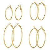 PICKBEAU Gold Large Hoop Earrings for Women | 14K Real Gold Plated Hypoallergenic Big Round Circle Hoops Women's Loop Earrings Set for Women(30/40/50/60mm)