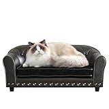 Yoonnie room Dog Sofa and Chair/Luxury PU Leather Pet Sofa Chair/with Copper Nail Dog Couch/Wooden Frame Cat Sofa Chair/Dog Sofa Bed with Suede Cushion for Small Dog Using(Black)