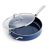 Blue Diamond 5QT Saute Pan Jumbo Cooker Skillet with Helper Handle and Lid, Non-Toxic PFAS-Free Diamond Infused Healthy Ceramic Nonstick, Dishwasher Safe, Oven Safe, Metal Utensil Safe, Blue