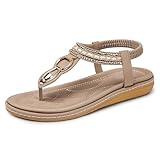 SHIBEVER Dressy Sandals for Women Comfortable: Summer Size 7 Thong Casual Flat - Comfort Bohemian Apricot Fashion Women Sandal