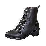 JEUROT Military Combat Boots for Women Chunky Block Heel Mid Calf Boots Pointed Toe Side Zipper Lace-up Combat Booties Fall Winter Fashion Short Ankle Boots (b-Black, 8)