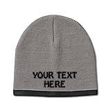 Beanie Hat for Men & Women Custom Personalized Text Winter Beanie for Women & Men Light Grey Black