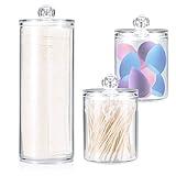 Fulushouxi 3 Pcs Qtip Holder Dispensers, Bathroom Makeup Organizers Containers for Cotton Ball/Cotton Swab/Cotton Round Pads/Floss/Hair Ties Canister Vanity Storage Jars Dispenser Holder