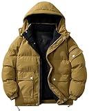 ceauros Men's Winter Coat Warm Puffer Jacket Detachable Hood Thickened Quilted Jackets Ski Outerwear with Pockets(Caramel,M)